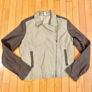 Eileen Fisher 100% Organic Linen ColorBlock Moto Jacket Size Small Like new